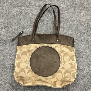 Coach Tote Bag Purse Vintage Jacquard Khaki & Brown